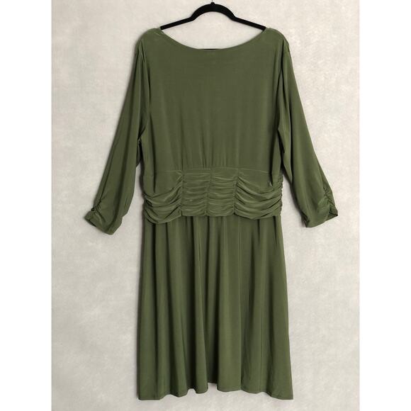 NY Collections Women's 2X V-Neck 3/4 Sleeve Be Slim Dress Olive NEW - Picture 5 of 8